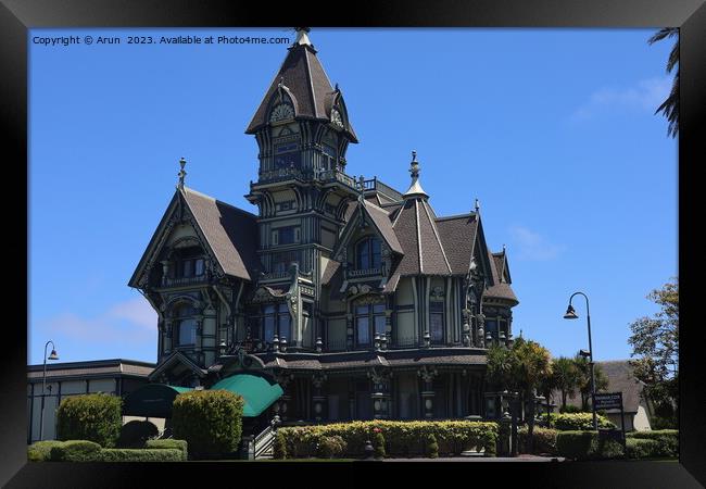 Carson mansion in Eureka in Humboldt county califonia Framed Print by Arun 