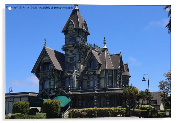 Carson mansion in Eureka in Humboldt county califonia Acrylic by Arun 