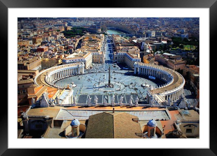 View of St Peter's Square from the roof of St Peter's Basilica, Vatican City, Rome, Italy Framed Mounted Print by Virginija Vaidakaviciene