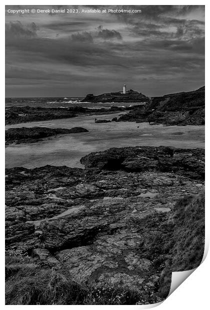 Godrevy Lighthouse, Cornwall (mono) Print by Derek Daniel