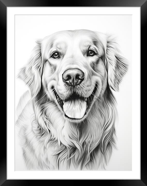 Pencil Drawing Golden Retriever Framed Mounted Print by Steve Smith
