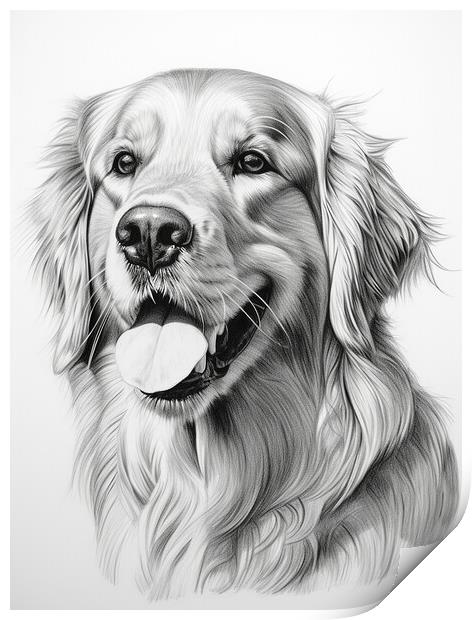 Pencil Drawing Golden Retriever Print by Steve Smith