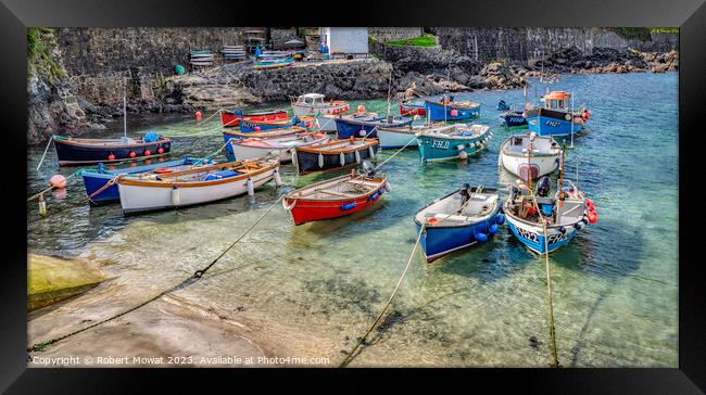 Fishing boats in the harbour at Coverack in Cornwall Framed Print by Robert Mowat