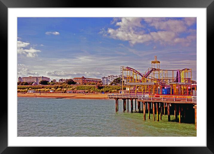 Clacton On Sea Pier And Beach Essex UK Framed Mounted Print by Andy Evans Photos