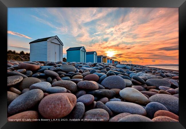Findhorn Huts at Sunset Framed Print by Lady Debra Bowers L.R.P.S