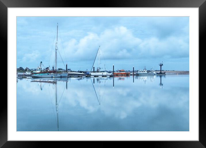 Brightlingsea Harbour in the morning blue  Framed Mounted Print by Tony lopez