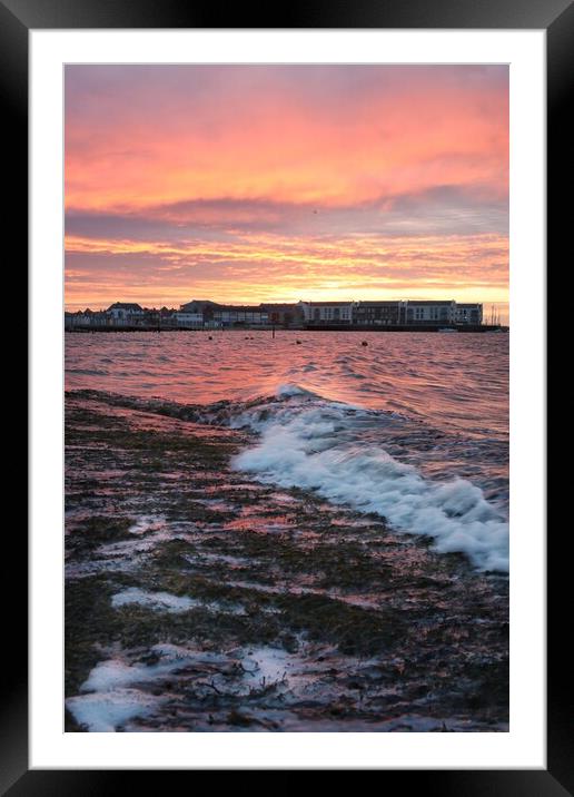 Sunrise colours over the Brightlingsea promenade  Framed Mounted Print by Tony lopez