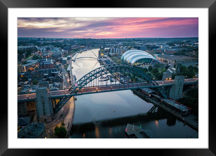 Tyne Bridges at Dawn Framed Mounted Print by Apollo Aerial Photography