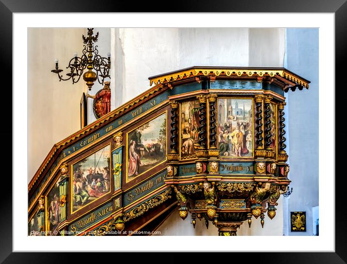 Pulpit St Mary's Church Gdansk Poland Framed Mounted Print by William Perry