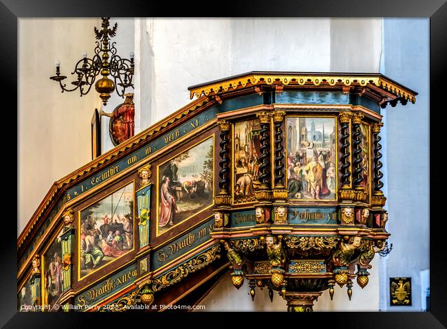 Pulpit St Mary's Church Gdansk Poland Framed Print by William Perry
