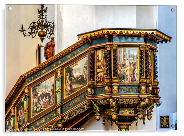Pulpit St Mary's Church Gdansk Poland Acrylic by William Perry