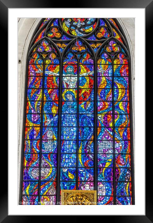 Mary Jesus Stained Glass Altar St Mary's Church Gdansk Poland Framed Mounted Print by William Perry