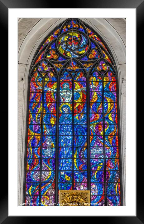 Mary Jesus Stained Glass Altar St Mary's Church Gdansk Poland Framed Mounted Print by William Perry