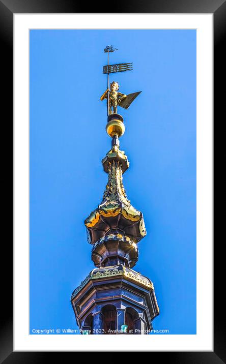 Clock Tower Main Town Hall Long Market Square Gdansk Poland Framed Mounted Print by William Perry