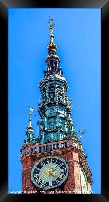 Clock Tower Main Town Hall Long Market Square Gdansk Poland Framed Print by William Perry