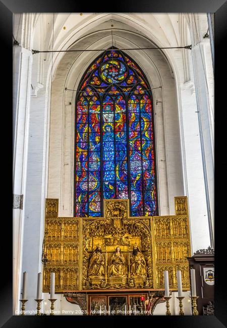 Mary Jesus Stained Glass Altar St Mary's Church Gdansk Poland Framed Print by William Perry