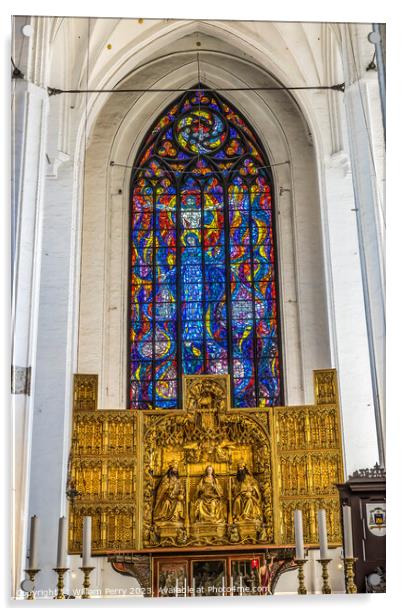 Mary Jesus Stained Glass Altar St Mary's Church Gdansk Poland Acrylic by William Perry