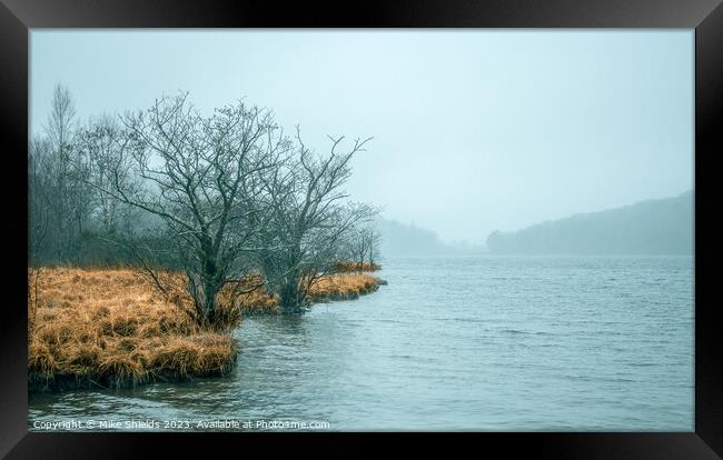 A misty Llyn Gwynant in Snowdonia Framed Print by Mike Shields