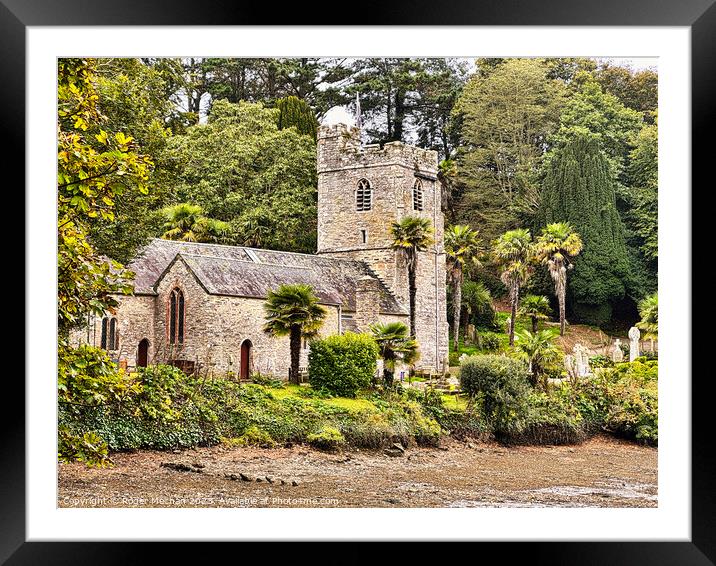 St Just in Roseland church Cornwall Framed Mounted Print by Roger Mechan