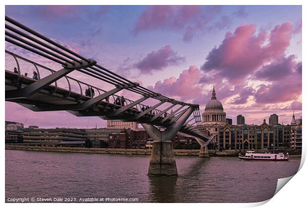 Millennium Bridge and St Paul's Cathedral Print by Steven Dale