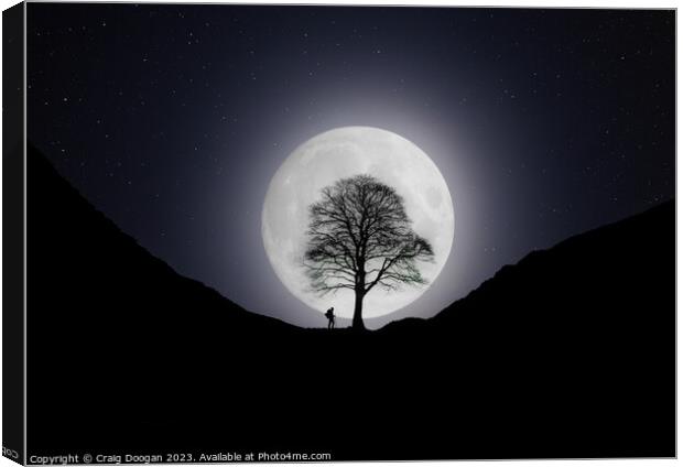 Sycamore Gap Robin Hood Tree Moonscape Canvas Print by Craig Doogan