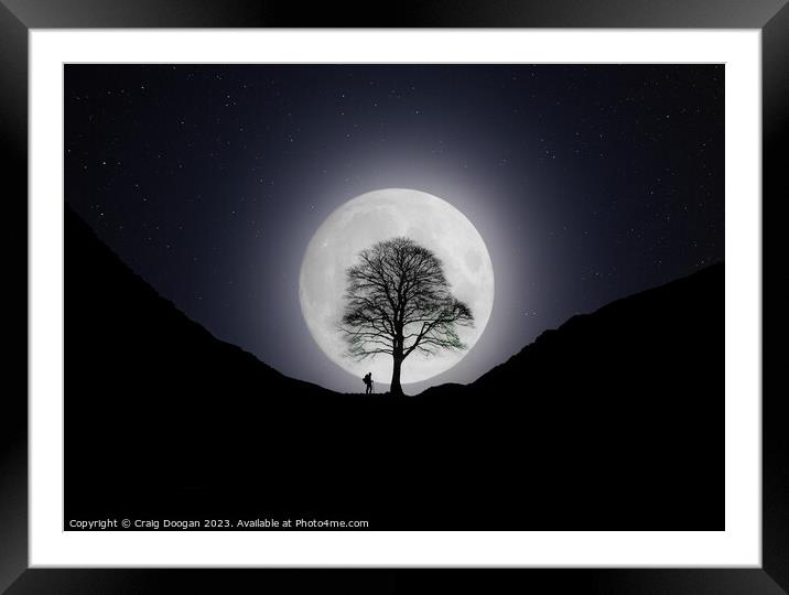 Sycamore Gap Robin Hood Tree Moonscape Framed Mounted Print by Craig Doogan