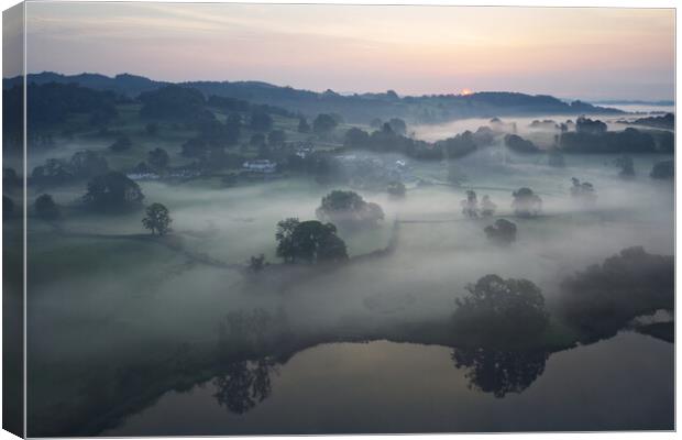 Early Morning Mist Esthwaite Water and Near Sawrey Canvas Print by Chester Tugwell