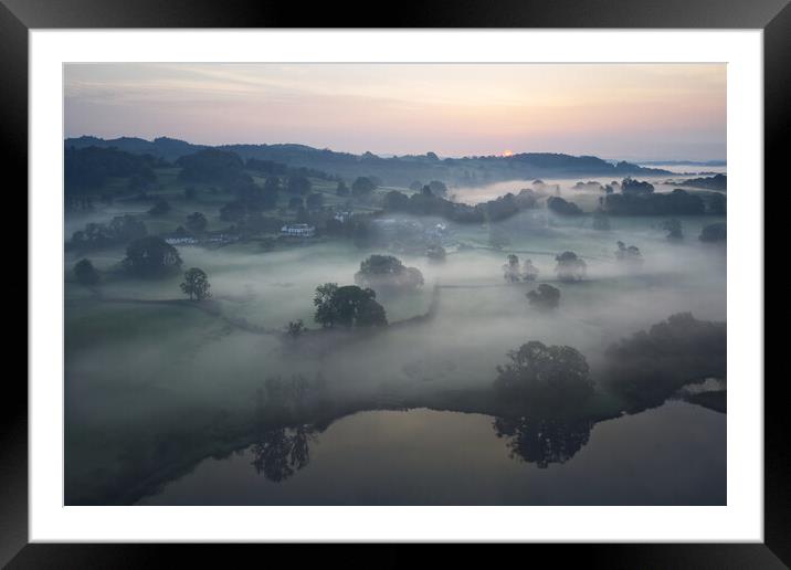 Early Morning Mist Esthwaite Water and Near Sawrey Framed Mounted Print by Chester Tugwell