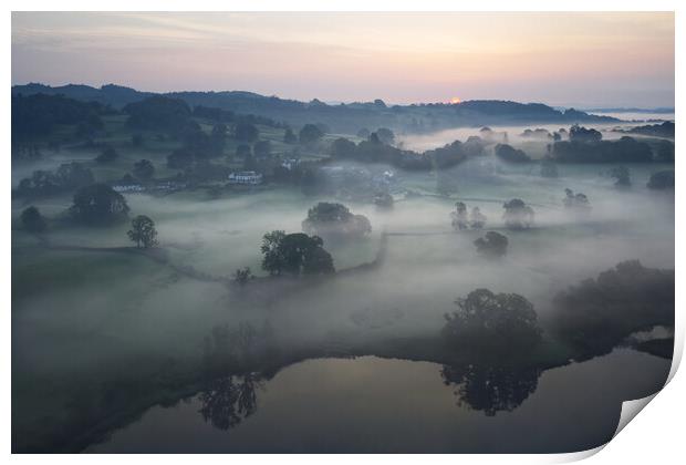 Early Morning Mist Esthwaite Water and Near Sawrey Print by Chester Tugwell