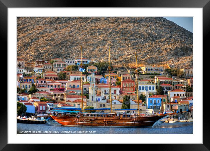 Turkish Gulet moored in Nimborio Framed Mounted Print by Tom Gomez