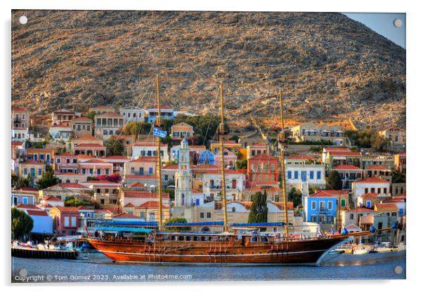 Turkish Gulet moored in Nimborio Acrylic by Tom Gomez