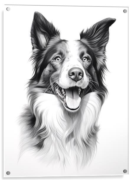 Pencil Drawing Border Collie Acrylic by Steve Smith