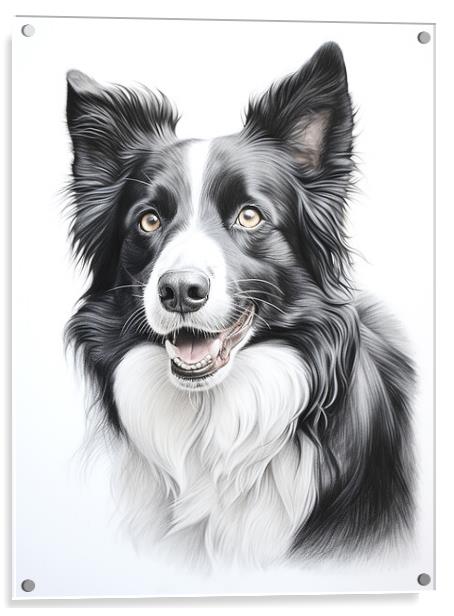 Pencil Drawing Border Collie Acrylic by Steve Smith