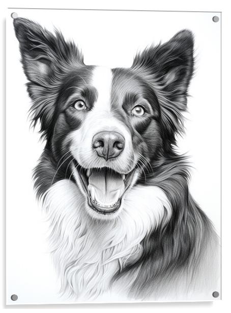 Pencil Drawing Border Collie Acrylic by Steve Smith