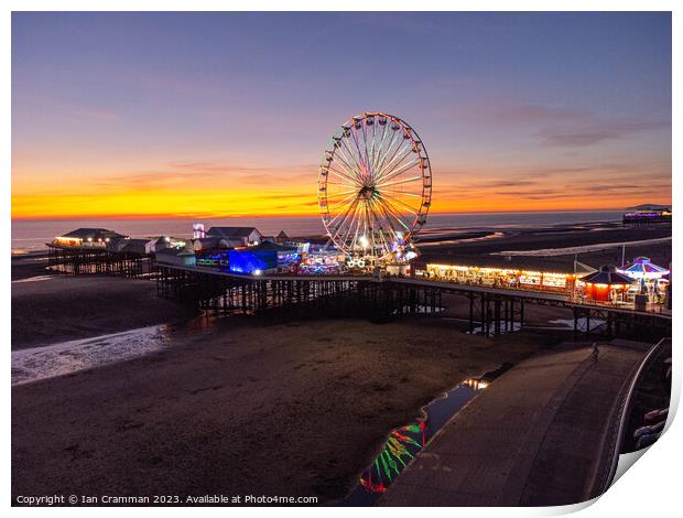 Central Pier and Ferris Wheel at Sunset Print by Ian Cramman