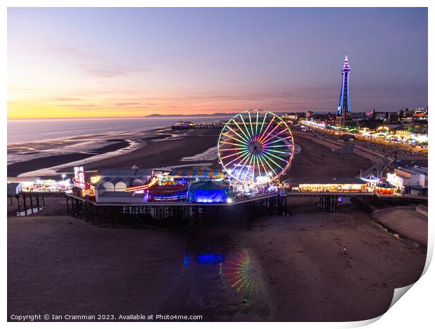 Central Pier and Ferris Wheel at Sunset Print by Ian Cramman
