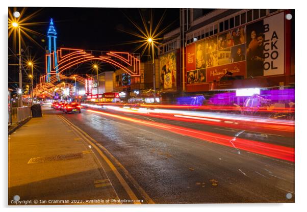 Blackpool Illuminations and Light Trails Acrylic by Ian Cramman