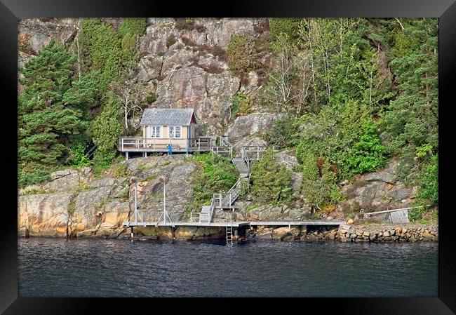 Boathouse Amongst the Rocks - Sweden Framed Print by Martyn Arnold