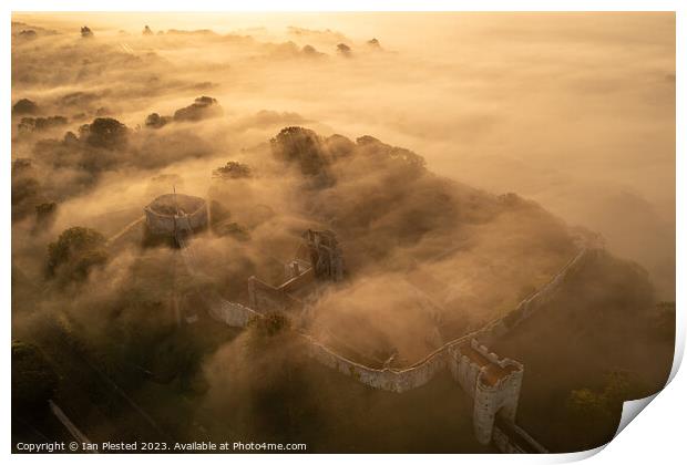 Carisbrooke Castle at dawn mist Print by Ian Plested