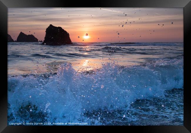 Holywell Bay Splash Framed Print by Andy Durnin