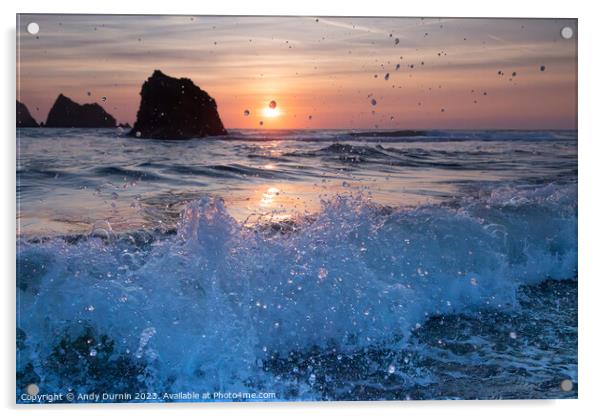 Holywell Bay Splash Acrylic by Andy Durnin