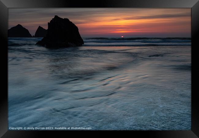 Holywell Bay Sunset Framed Print by Andy Durnin