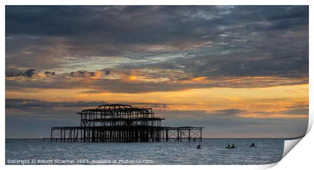 Brighton Pier sunset Print by Robert Strachan