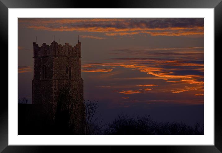 Bunwell Church Sunset Framed Mounted Print by Darren Burroughs