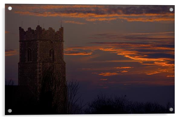 Bunwell Church Sunset Acrylic by Darren Burroughs
