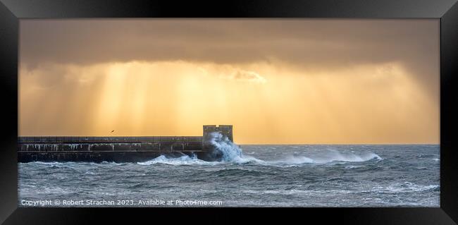 Saltcoats harbour storm Framed Print by Robert Strachan