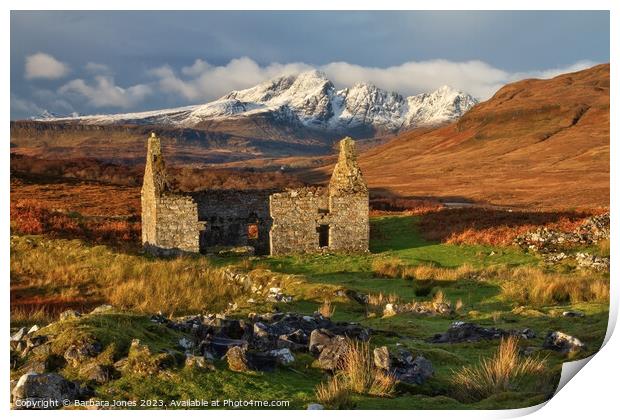 Kilchrist Ruin,  Winter Sunshine Isle of Skye   Print by Barbara Jones