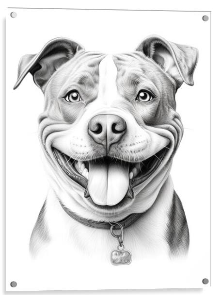 Pencil Drawing Staffordshire Bull Terrier Acrylic by Steve Smith
