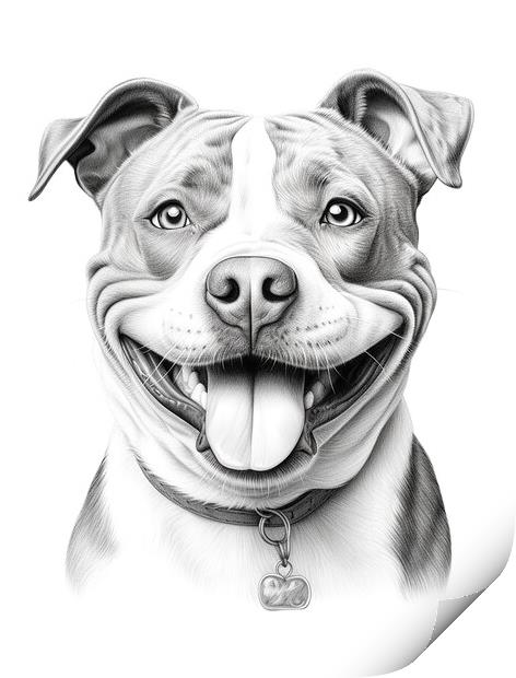 Pencil Drawing Staffordshire Bull Terrier Print by Steve Smith