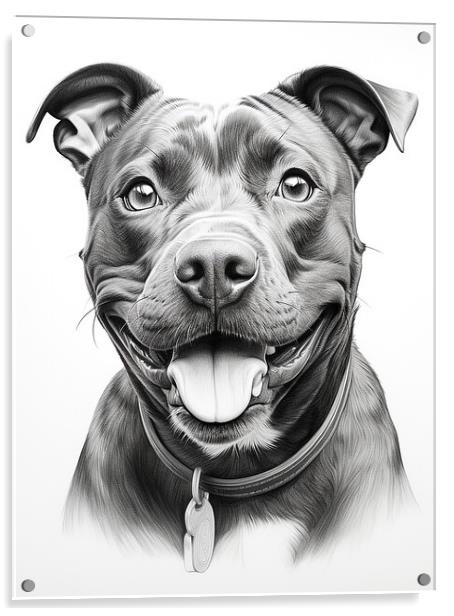 Pencil Drawing Staffordshire Bull Terrier Acrylic by Steve Smith